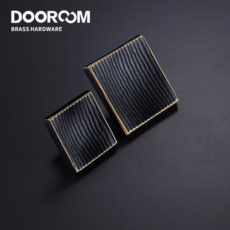 Dooroom Brass Furniture Handles Modern Square Cupboard Drawer Wardrobe Dresser Cabinet Knobs Wood Grain Pulls DOOROOM