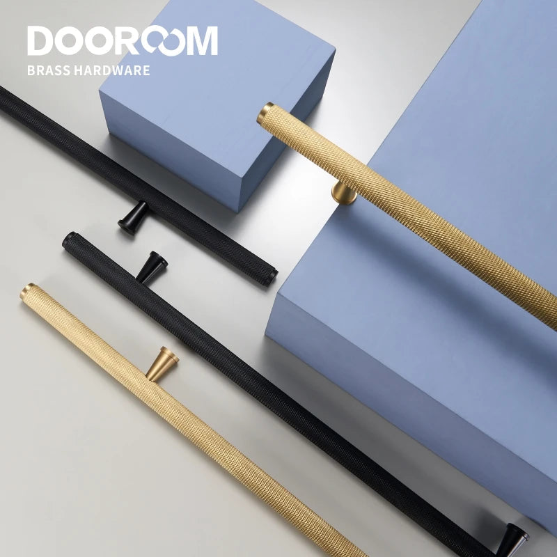 Dooroom Brass Long Furniture Handles Knurled  Wardrobe Dresser Cupboard Cabinet Drawer Refrigerator Door Pulls Knobs DOOROOM