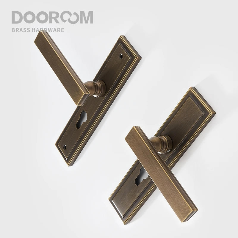Dooroom Brass Door Lever Set Mute Italian American Interior Room Bedroom Bathroom  Double Open Wood Door Lock Dummy Handle Pull DOOROOM
