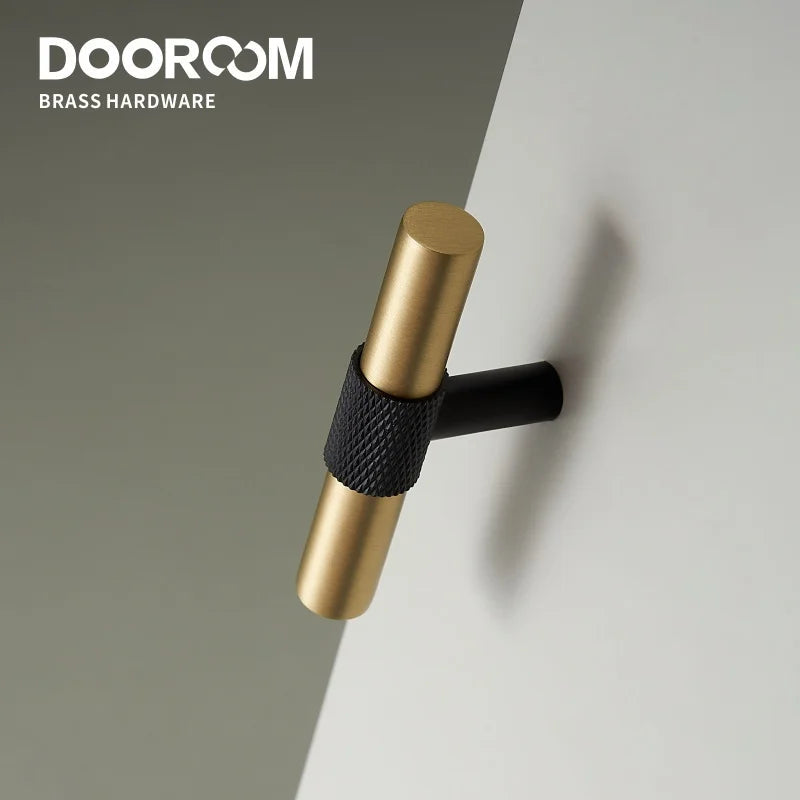 Dooroom Brass Furniture Handles Modern Knurling Black Gold Pulls Wardrobe Dresser Cupboard Cabinet Drawer Shoe Box Knobs DOOROOM