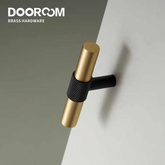Dooroom Brass Furniture Handles Modern Knurling Black Gold Pulls Wardrobe Dresser Cupboard Cabinet Drawer Shoe Box Knobs DOOROOM