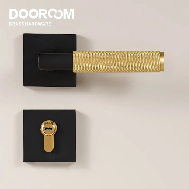 Dooroom Knurled Brass Door Lock Set Modern Interior Bedroom Bathroom Double Wood Door Lever Set Dummy Privacy Passage Lock DOOROOM