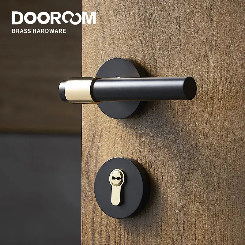 Dooroom Brass Lever Light Luxury Black Gold Modern Fashion Interior Room Bedroom Bathroom Solid Wood Door Lock Split Handle Knob DOOROOM