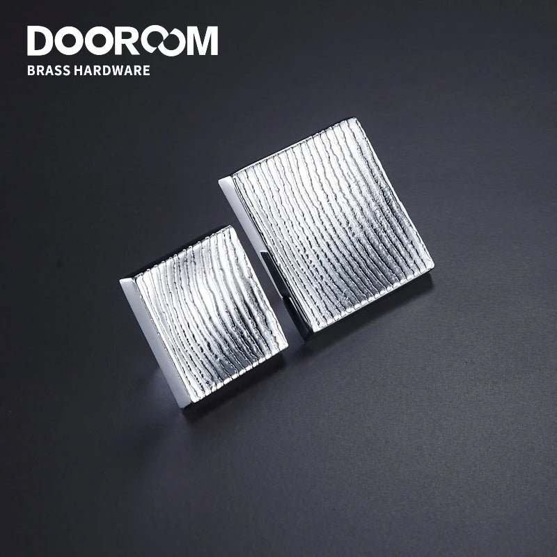 Dooroom Brass Furniture Handles Modern Square Cupboard Drawer Wardrobe Dresser Cabinet Knobs Wood Grain Pulls DOOROOM