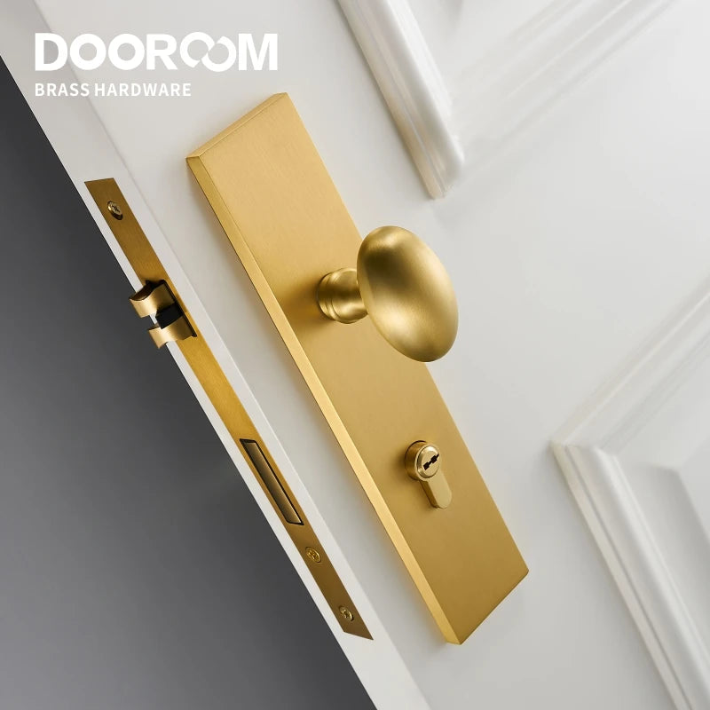 Dooroom Brass Door Lock Set Modern Egg Shaped Knob Long Plate Interior Bedroom Bathroom Double Wood Door Lever Set Dummy Handles DOOROOM