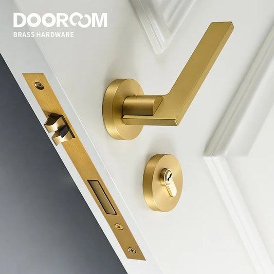 Dooroom Brass Door Lock Set Modern Simple European Interior Bedroom Bathroom Double Wood Door Lever Set Dummy Handle Knob DOOROOM