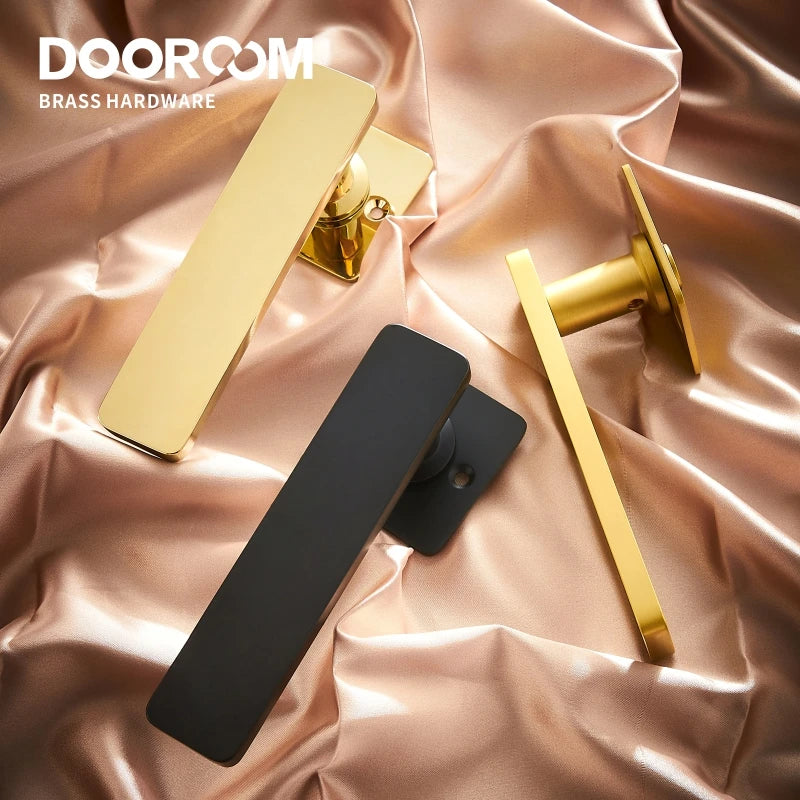 Dooroom Brass Door Lever Ultra-thin Mute Modern Black Gold Interior Bedroom Bathroom Wood Door Lock Set Split Handle Knob DOOROOM