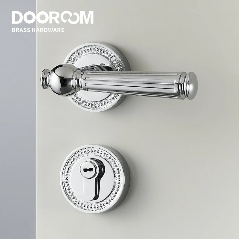 Dooroom Brass Door Lock Set Modern Shiny Chrome Interior Bedroom Bathroom Double Wood Door Lever Set Dummy Handle DOOROOM