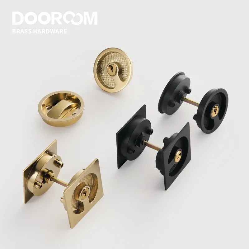 Dooroom Brass Sliding Door Handle Door Lock Set Kitchen Bathroom Wood Door Modern Inlaid Super Thin Shiny PVD Gold Matt Black DOOROOM