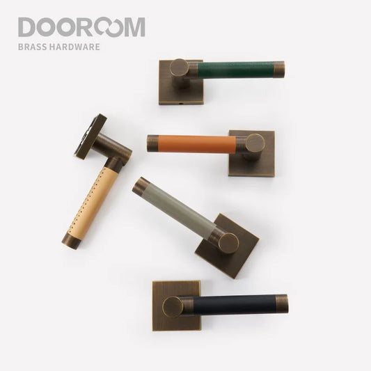 Dooroom Brass Door Lock Set Modern Replaceable Leather Interior Bedroom Bathroom Double Dummy Privacy Passage Door Lever Set DOOROOM
