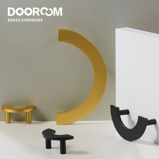Dooroom Brass Furniture Handles Modern Light Luxury Semi Circle Pulls Wardrobe Dresser Cupboard Cabinet Drawer half moon Knobs DOOROOM