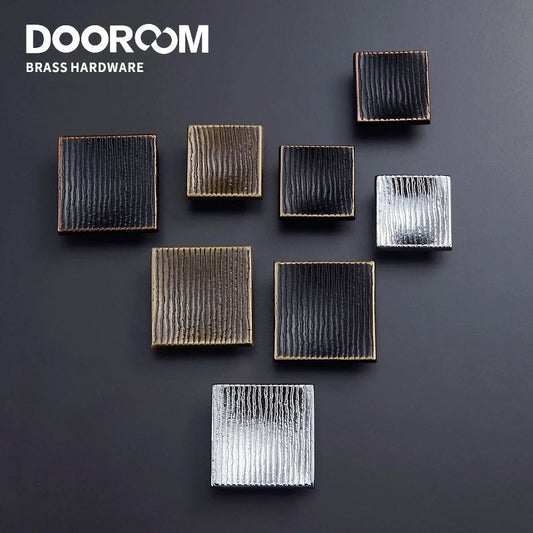 Dooroom Brass Furniture Handles Modern Square Cupboard Drawer Wardrobe Dresser Cabinet Knobs Wood Grain Pulls DOOROOM
