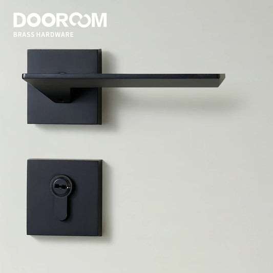 Dooroom Brass Door Lock Set Modern Black Interior Bedroom Bathroom Double Wood Door Lever Set Dummy Lock Handle DOOROOM