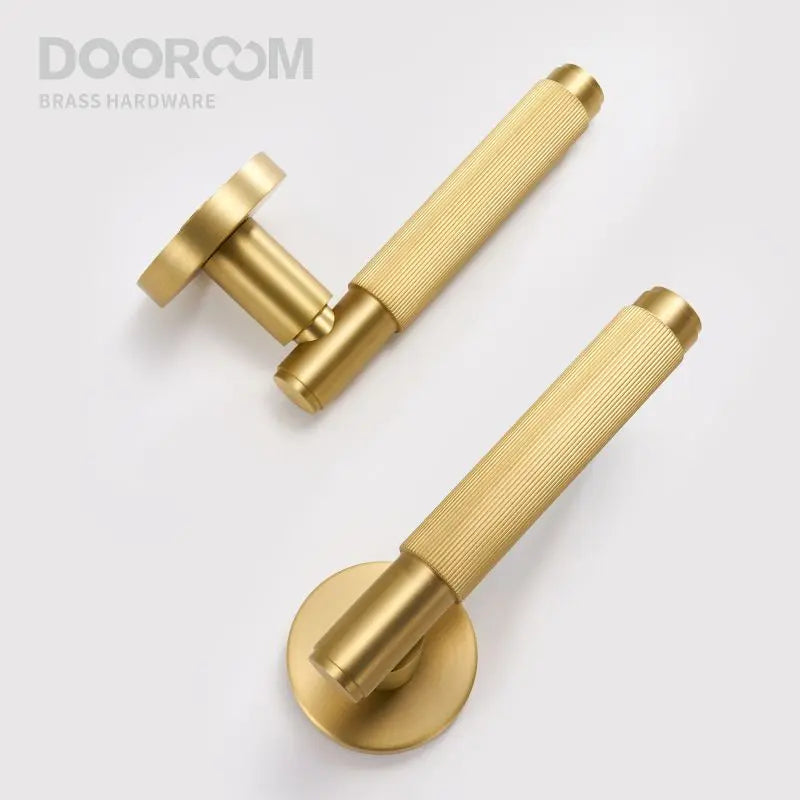Dooroom Brass Stripe Door Lock Set Modern Grey Interior Bedroom Bathroom Double Wood Lever Dummy Handle Knob Linear DOOROOM