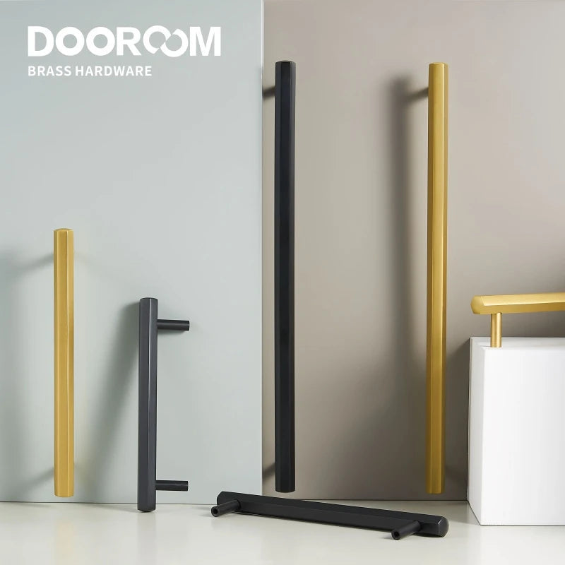 Dooroom Brass Hexagon Furniture Handles Long Modern Pulls Cupboard Wardrobe Dresser Shoe Box Drawer Cabinet Knobs DOOROOM