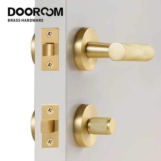 Dooroom brass knurled thumb turn key latch lever handle cylinder key escutcheon passage room lock DOOROOM
