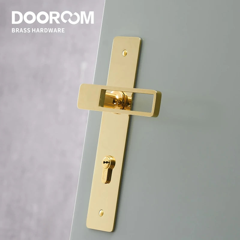 Dooroom Brass Door Lever Ultra-thin Mute Black Gold Interior Bedroom Bathroom Wood Door Lock Set Long Plate DOOROOM