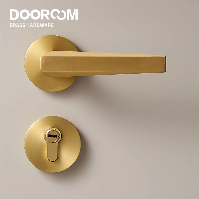 Dooroom Brass Door Lock Set Modern Brass Interiror Bedroom Bathroom Double Wood Door Lever Set Dummy Privacy Passage Magnetic DOOROOM