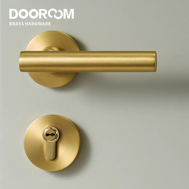 Dooroom Brass Door Lock Set Modern Nordic Interior Bedroom Bathroom Double Wood Door Lever Set Dummy Lock Handle DOOROOM