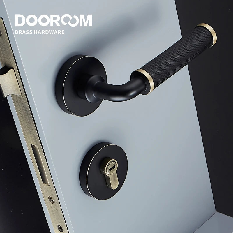 Dooroom Brass Knurled Door Lock Set Modern Interior Bedroom Bathroom Double Wood Door Lever Set Dummy Knob Privacy Passage Locks DOOROOM