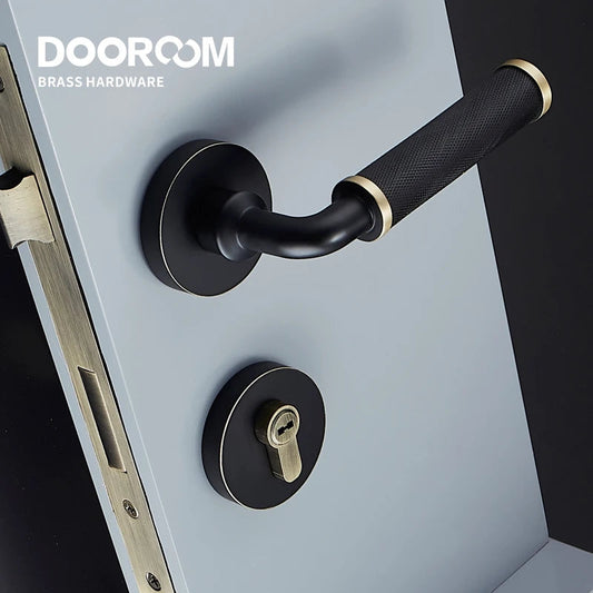 Dooroom Brass Knurled Door Lock Set Modern Interior Bedroom Bathroom Double Wood Door Lever Set Dummy Knob Privacy Passage Locks DOOROOM