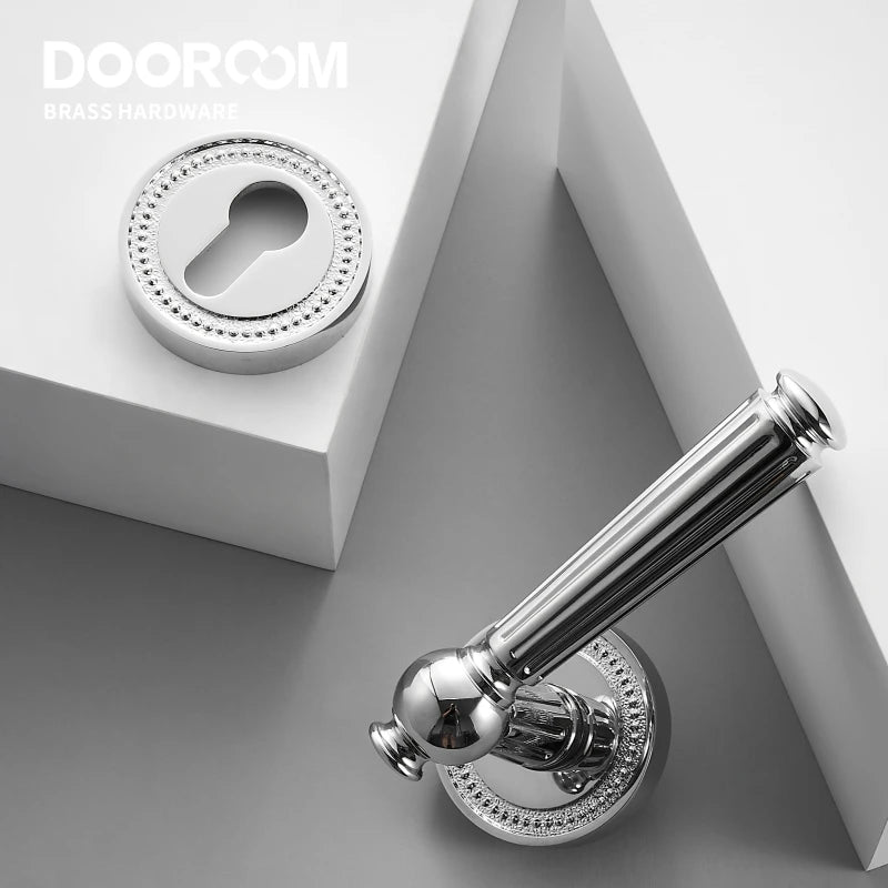 Dooroom Brass Door Lock Set Modern Shiny Chrome Interior Bedroom Bathroom Double Wood Door Lever Set Dummy Handle DOOROOM