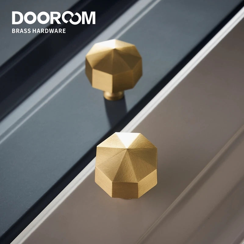 Dooroom Brass Furniture Handles Nordic Simple American Octagon Pulls Cupboard Wardrobe Dresser Shoe Box Drawer Cabinet Knobs  DOOROOM