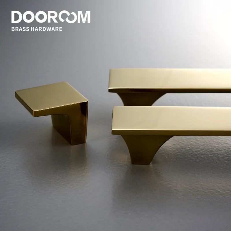 Dooroom Brass Furniture Handles Modern Nordic Wardrobe Dresser Cabinet Cupboard Drawer Knobs Shiny Gold PVD Pulls DOOROOM