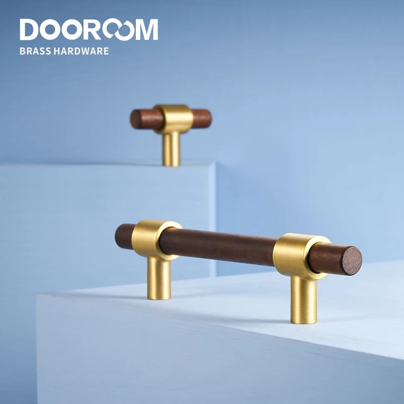 Dooroom Brass Black Walnut Furniture Handles Original Modern Nordic Pull Cupboard Wardrobe Dresser Shoe Box Drawer Cabinet Knobs DOOROOM