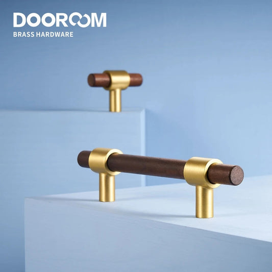 Dooroom Brass Black Walnut Furniture Handles Original Modern Nordic Pull Cupboard Wardrobe Dresser Shoe Box Drawer Cabinet Knobs DOOROOM