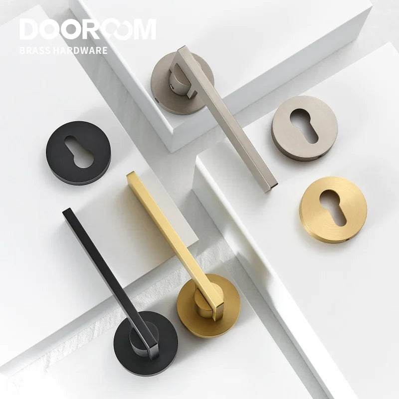 Dooroom Brass Door Lock Set Modern Simple European Interior Bedroom Bathroom Double Wood Door Lever Set Dummy Handle Knob DOOROOM