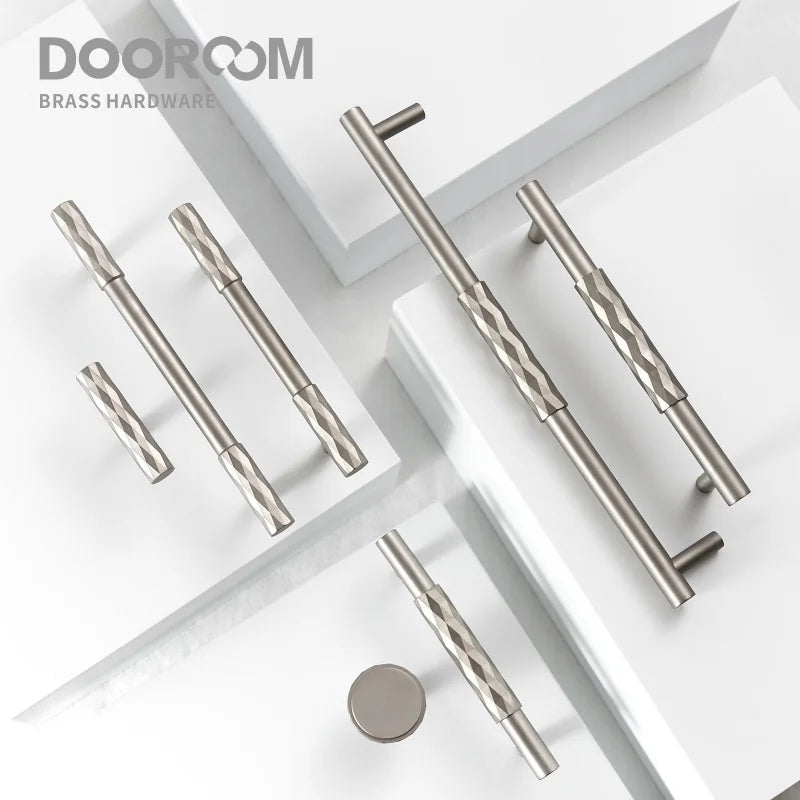 Dooroom Brass Furniture Handles Hammered Matt Brushed Nickel Cupboard Wardrobe Dresser Shoe Box Drawer Cabinet Round T bar Knobs DOOROOM
