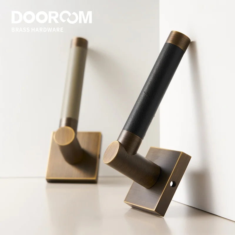 Dooroom Brass Door Lock Set Modern Replaceable Leather Interior Bedroom Bathroom Double Dummy Privacy Passage Door Lever Set DOOROOM