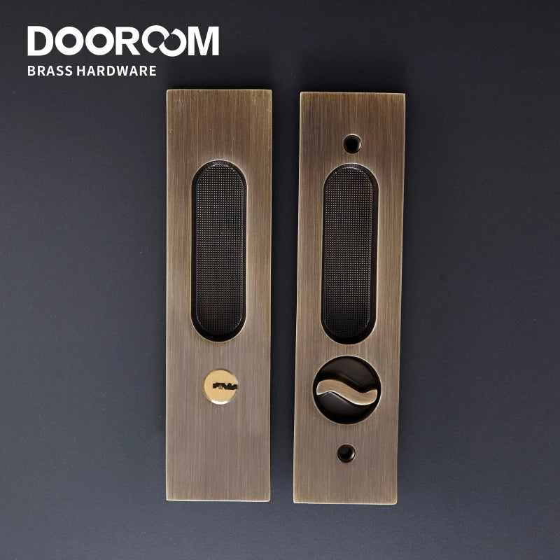 Dooroom Brass Sliding Door Lock Modern American Push Pull Hidden Handle Interior Living Room Bathroom Balcony Lockset With Keys DOOROOM