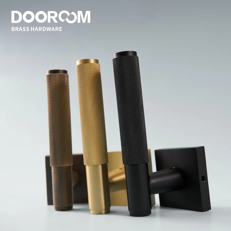 Dooroom Brass Door knurled handle Set Modern Interiror Bedroom Bathroom Door Lever Set Dummy Privacy Passage lock DOOROOM