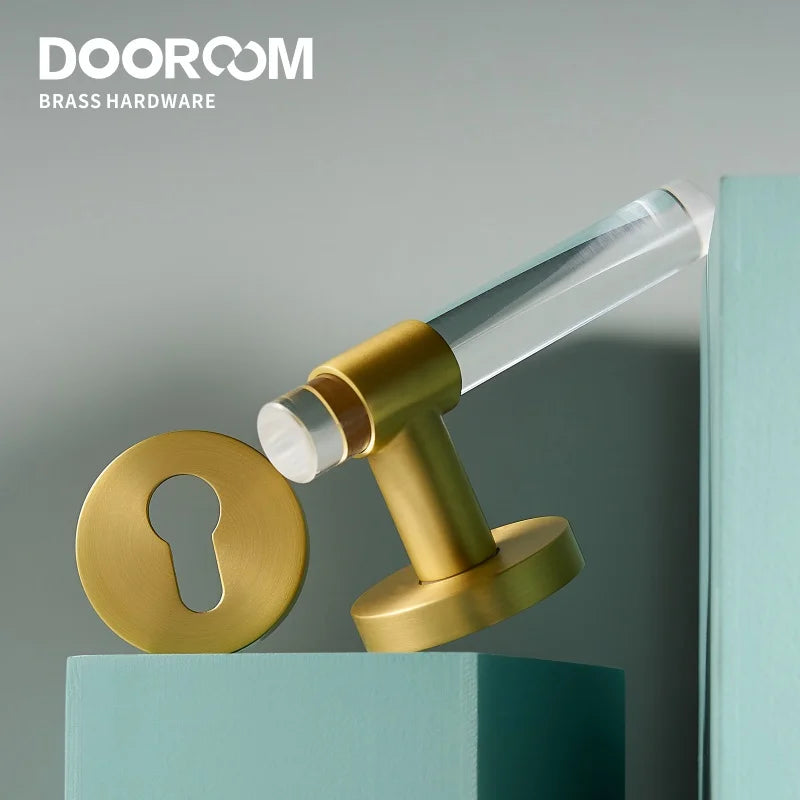 Dooroom Brass Acrylic Door Lock Set Modern Interior Bedroom Bathroom Double Wood Door Lever Set Dummy Privacy Passage Lock Set DOOROOM
