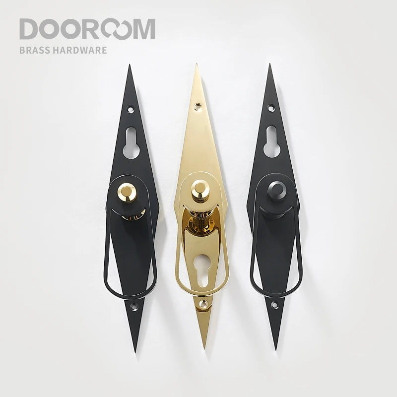 Dooroom Brass Door Lever Ultra-thin Mute Black Gold Modern Interior Bedroom Bathroom Wood Door Lock Long Plate Split Handle Knob DOOROOM