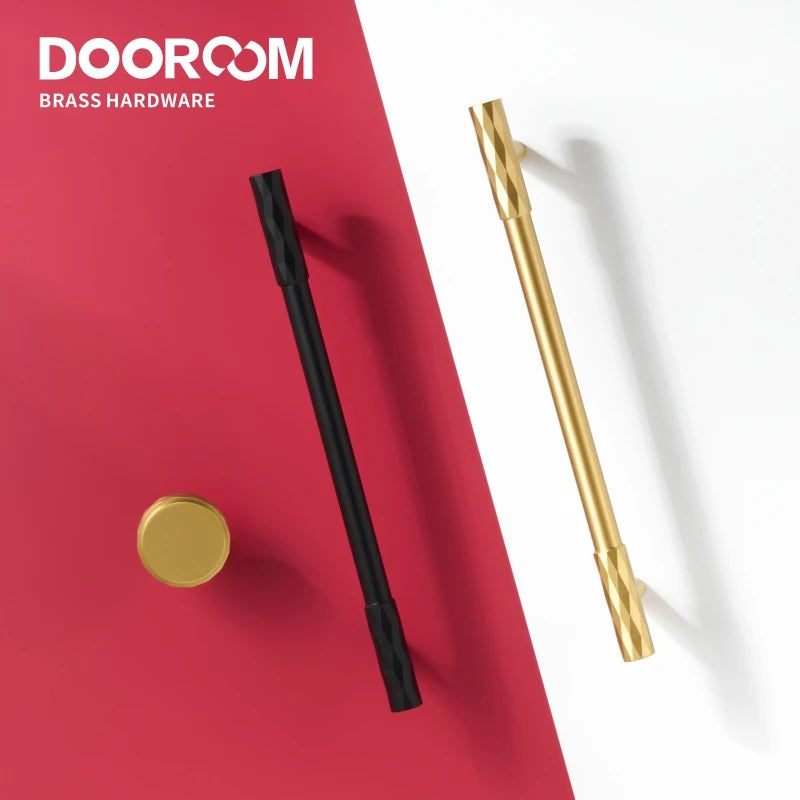 Dooroom Brass Furniture Handles Modern Hammered Long Pulls Cupboard Wardrobe Dresser Shoe Box Drawer Cabinet Round Knobs DOOROOM