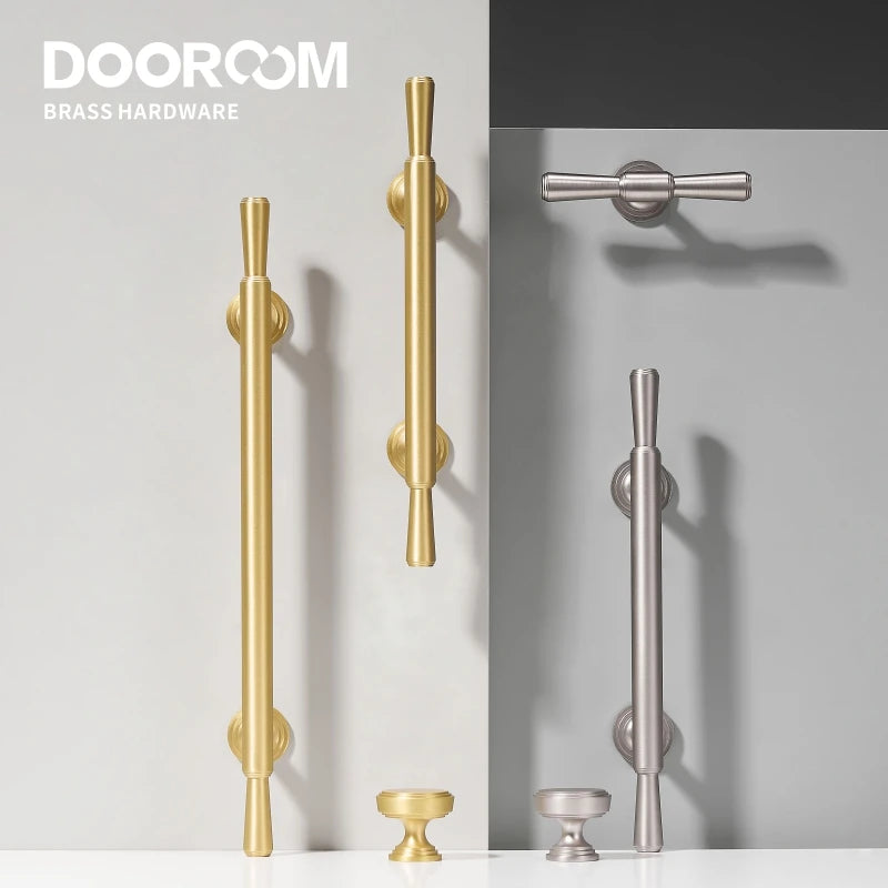 Dooroom Brass Furniture Handles Modern Simple Matt Silver Brass Cupboard Wardrobe Dresser Shoe Box Drawer Cabinet Knobs Pulls DOOROOM