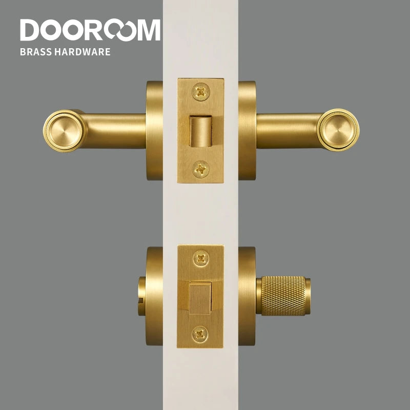 Dooroom Brass Knurled Door Lock Set Black Gold Interior Bedroom Bathroom Double Wood Door Lever Set Dummy Privacy DOOROOM