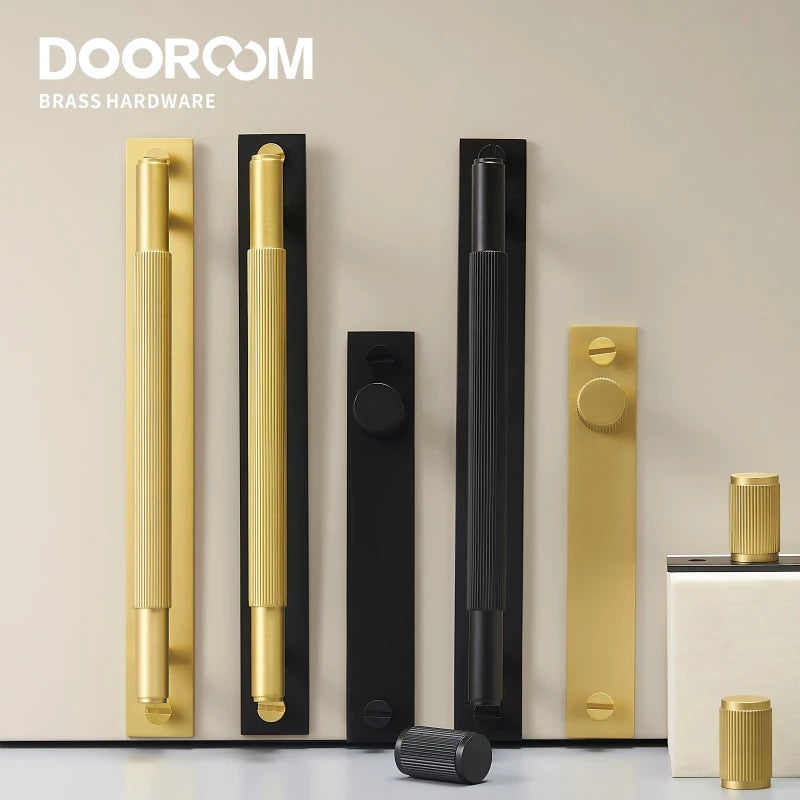 Dooroom Brass Furniture Handles Modern Stripe With Plate Cupboard Wardrobe Dresser Shoe Box Drawer Cabinet Knobs Pulls Knobs DOOROOM