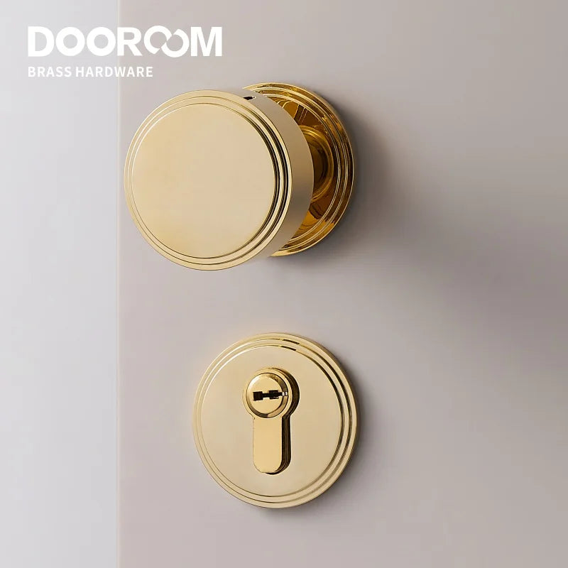Dooroom Brass Door Lock Set PVD Shiny Gold Bright Chrome Interior Bedroom Bathroom Double Wood Door Lever Dummy Passage Privacy DOOROOM