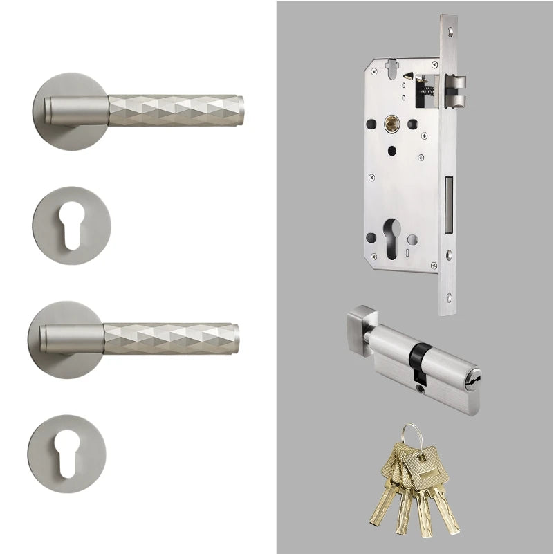 Dooroom Brass Door Lock Set Brushed Nickel Hammered Interior Bedroom Bathroom Double Wood Door Lever Set Dummy Privacy Passage DOOROOM