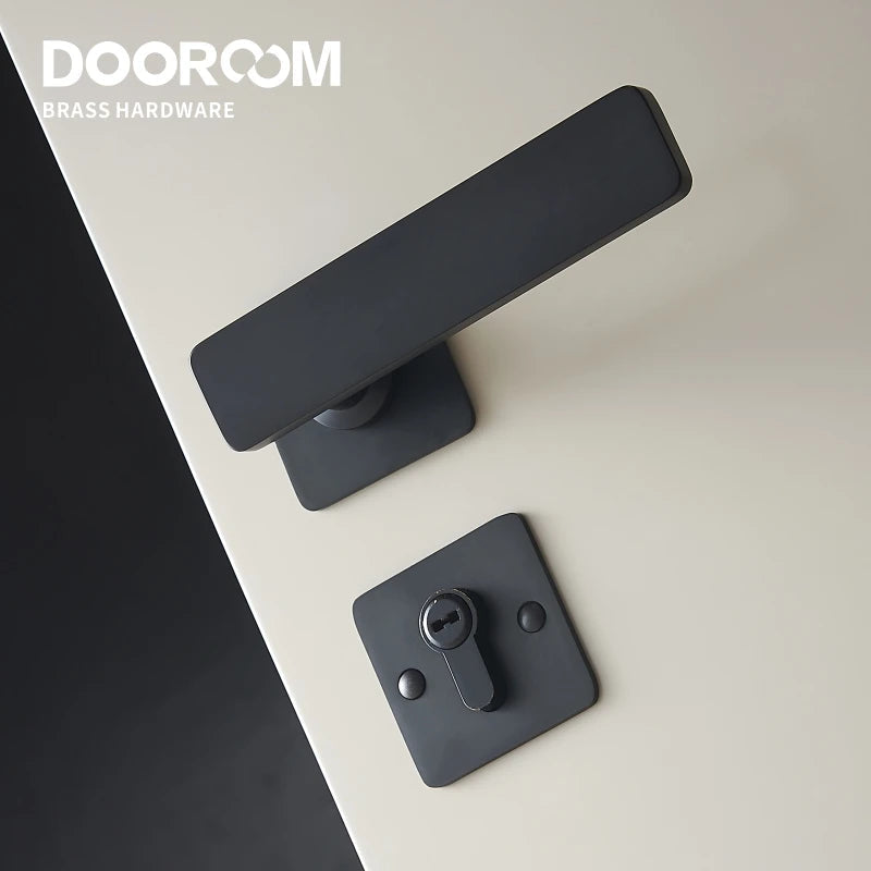 Dooroom Brass Door Lever Ultra-thin Mute Modern Black Gold Interior Bedroom Bathroom Wood Door Lock Set Split Handle Knob DOOROOM