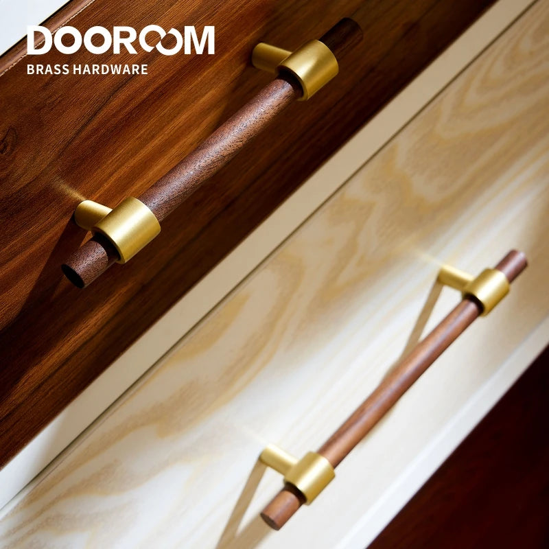 Dooroom Brass Black Walnut Furniture Handles Original Modern Nordic Pull Cupboard Wardrobe Dresser Shoe Box Drawer Cabinet Knobs DOOROOM