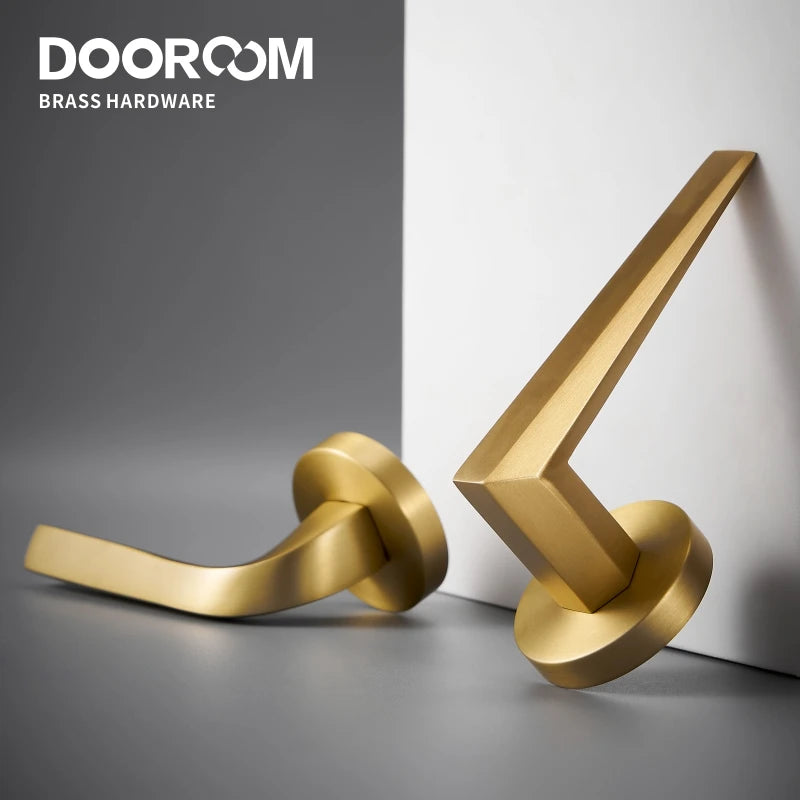Dooroom Brass Door Lock Set Modern Brass Interiror Bedroom Bathroom Double Wood Door Lever Set Dummy Privacy Passage Magnetic DOOROOM
