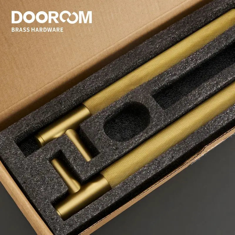 Dooroom Brass Knurled Door Handles Double Door Wood Door Shower Room Single Side Double Side Matt Gold Black Pulls DOOROOM
