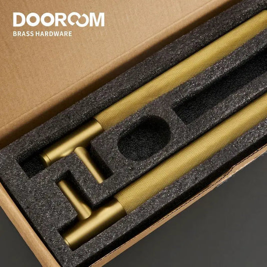 Dooroom Brass Knurled Door Handles Double Door Wood Door Shower Room Single Side Double Side Matt Gold Black Pulls DOOROOM