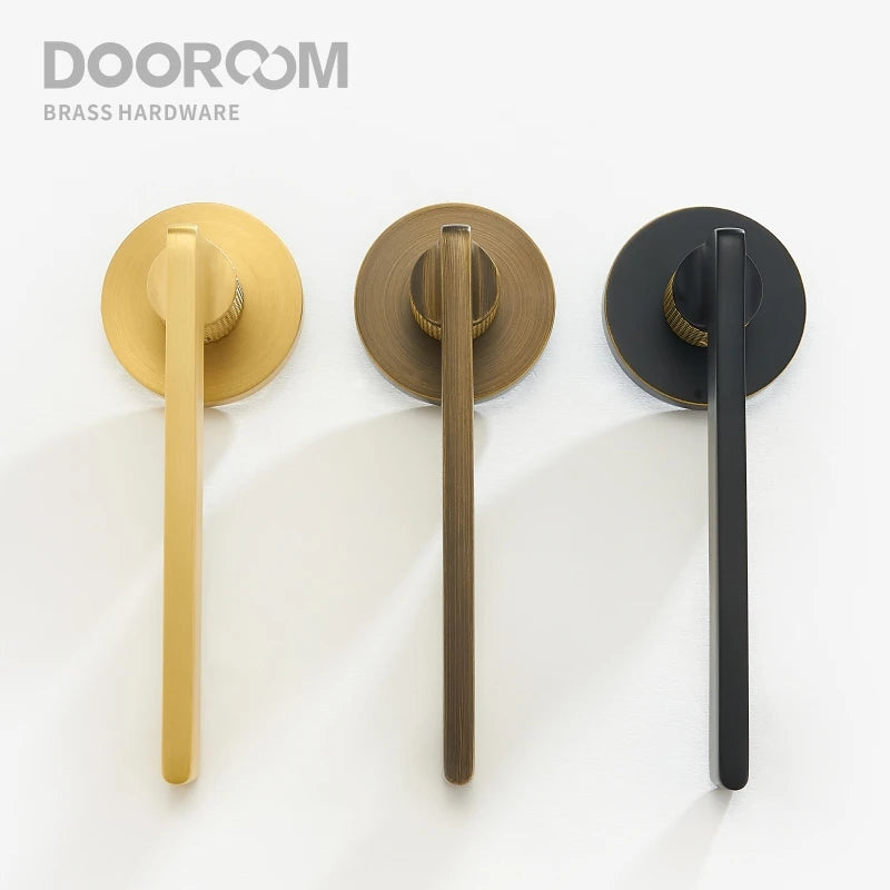 Dooroom Brass Door Lever Mute Black Gold Interior Bedroom Bathroom Wood Door Lock Set Dummy Handle Knob DOOROOM
