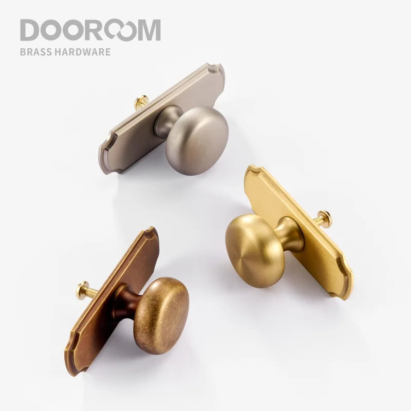 Dooroom Brass Furniture Handles Matt Nickel Yellow Bronze Pulls With Base Cupboard Wardrobe Dresser Shoe Box Drawer Cabinet Knob DOOROOM